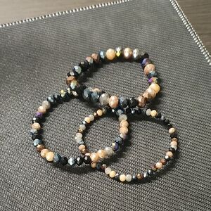 3 Elegant Black and Gold Beaded Bracelet Set
